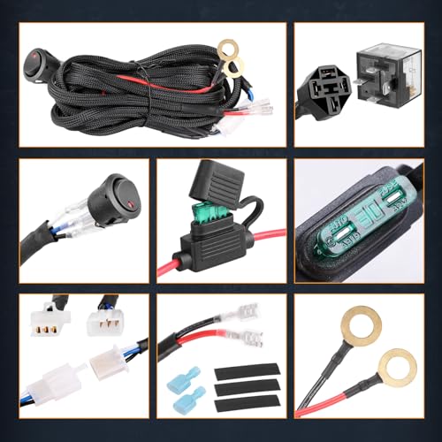 Wiring Harness 1 Lead, NIRIDER 12V 40A Rocker Switch Relay Fuse Nylon Wiring Harness Kit for LED Light Bars Fog Lights Work Lights Driving Lights Offroad LED Pods Wire Kit for Truck UTV ATV Boat - size: 1lead