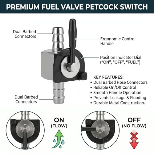8mm 1/4" Inline Fuel Filter with Metal Shutoff Valve Hose Clamps