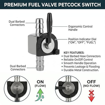 8mm 1/4" Inline Fuel Filter with Metal Shutoff Valve Hose Clamps