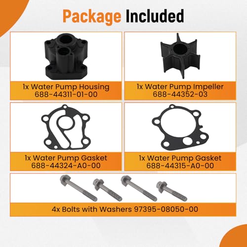 maXpeedingrods Water Pump Impeller Repair Kit for Yamaha Outboard 2-Stroke - size: For 60-90 HP 1984-2009 w/ Water Pump Housing