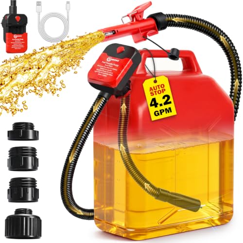 Fuel Transfer Pump with Auto-Stop,4.2 GPM electric gas can pump. - color: Red