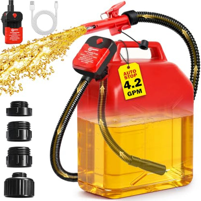 Fuel Transfer Pump with Auto-Stop,4.2 GPM electric gas can pump. - color: Red