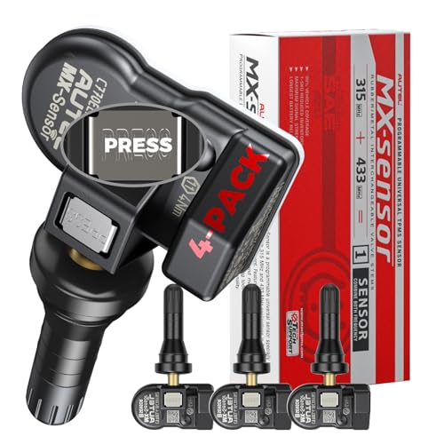 Autel TPMS Sensors, 1 MX-Sensor 433/315MHz, Maxitpms Tire Pressure Sensor 4pack, Replacemend Tire Sensors Press-in Rubber Valves, Programmed with TS508WF