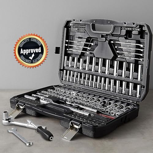 Amazon Basics 201-Piece Mechanic's Socket Tool Set With Case, SAE and Metric Sizes, Chrome-Vanadium Steel, Portable - size: 201 Piece