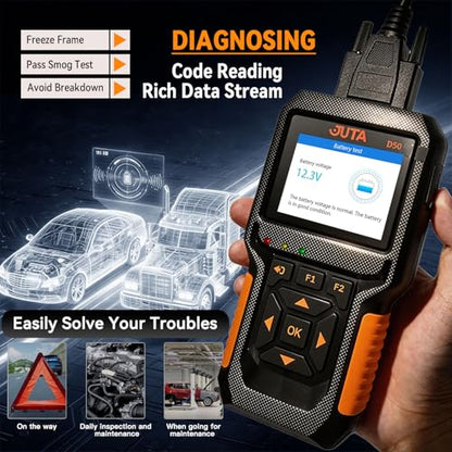 JUTA Heavy Duty Truck Scanner Diesel OBD2 Diagnostic Scan Tool, 2-in-1 Check Engine Code Reader for Car and Truck, Real-Time Data Stream, Battery Test