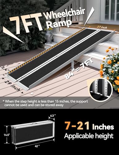 FACHNUO 7FT Portable Wheelchair Ramp for Home Steps, with Support Legs - size: 7FT(Using height 7-21'')