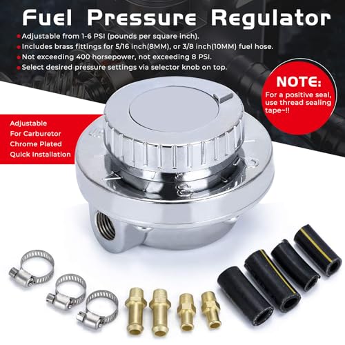 1-5 PSI Universal Fuel Pressure Regulator Adjustable Manual for Carburetor Carb Zinc Alloy with 5/16 3/8 Fittings