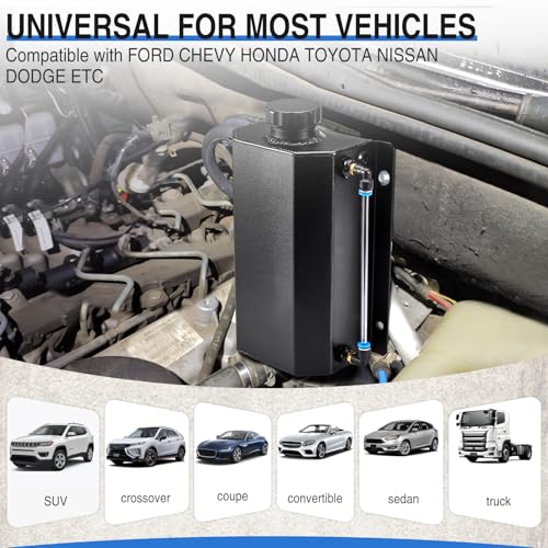 Universal Coolant Overflow Tank,Aluminum Radiator Overflow Tank,Coolant Reservoir Tank,Coolant Radiator Tank,Expansion Tank Recovery Water Tank Reservoir 2L-Black