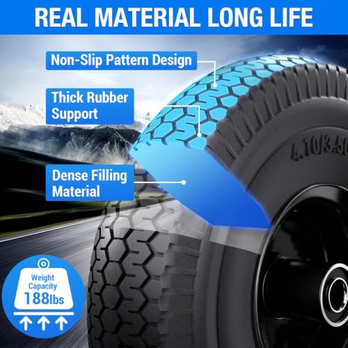 4.10/3.50-4 Flat Free Tire, 10 Inch Solid Tires with 5/8" Axle Bore Hole - color: 2Pack-Black