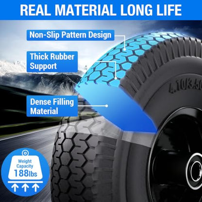 4.10/3.50-4 Flat Free Tire, 10 Inch Solid Tires with 5/8" Axle Bore Hole - color: 2Pack-Black