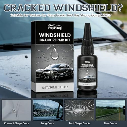 2PCS Windshield Crack Repair Kit, Formula Quick Fix with 30ml Glass Repair Liquid 2 Blade 10 Curing Films, Universal Cracks Gone Glass Repair Kit