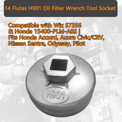 64-65mm 14 Flutes 901Oil Filter Wrench Tool Socket - Compatible with Wix 57356 & Honda 15400-PLM-A02 | Fits Honda Accord, Acura Civic/CRV, Nissan Sentra, Odyssey, Pilot - size: 64-65mm H901 14 Flutes
