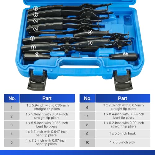 DASBET Snap Ring Plier Set 11PCS Straight & Bent Retaining Ring Pliers - color: Blue