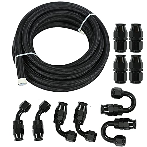 6AN 20FT Fuel Line Hose Kit, E85 Nylon Braided Fuel Hose 20FT (5/16Inch ID) - size: 6AN Fitting+20Ft Hose