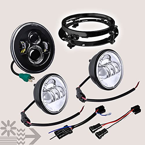 TRUE MODS 7 Inch LED Headlight Kit 4.5 Inch Passing Lights Harley Davidson - color: Black, size: Headlight + Bracket + Passing Lights