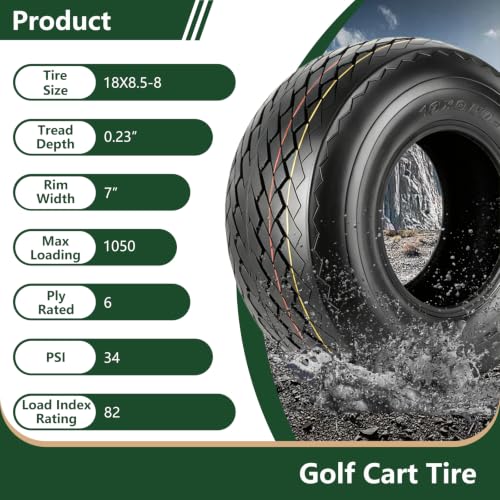 Set 4 Wolf Pack 18X8.5-8 Golf Cart Tires 6Ply Tubeless Multi-Terrain Tire - size: 18X8.5-8 6ply