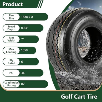 Set 4 Wolf Pack 18X8.5-8 Golf Cart Tires 6Ply Tubeless Multi-Terrain Tire - size: 18X8.5-8 6ply