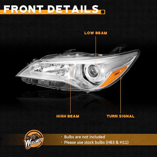 WEELMOTO Halogen Headlights Assembly for 2015-2017 Toyota Camry LE/SE - color: Clear Lens I Chrome Housing I Amber Reflector