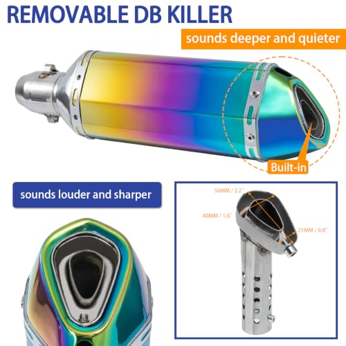Universal Slip-On Motorcycle Exhaust Muffler, 38-51mm for Dirt Bike ATV (Rainbow Multi-Color Aluminum)