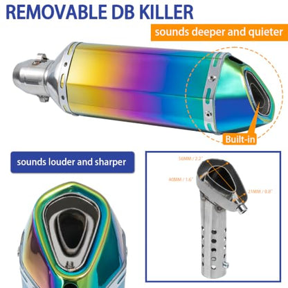 Universal Slip-On Motorcycle Exhaust Muffler, 38-51mm for Dirt Bike ATV (Rainbow Multi-Color Aluminum)