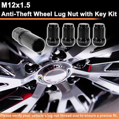M12x1.5 Wheel Locking Nut with 1 Socket Key for Honda for Toyota Anti-Theft Tyre Tire Lock Nuts Removal Tool Black 1 Set - color: Black