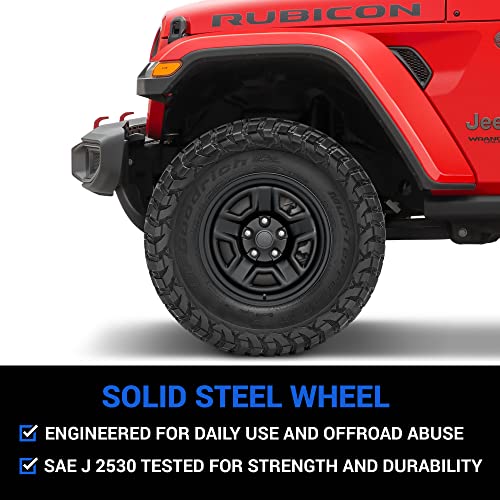 TACTIK 5 Spoke Classic Solid Steel Wheel - 5x5 Bolt Pattern, 17x9 (+6mm Offset), 5.25 Inch Backspace - Fits Jeep Wrangler 2007-2022 JL, JK and Gladiator JT - Satin Black Powder Coated Finish