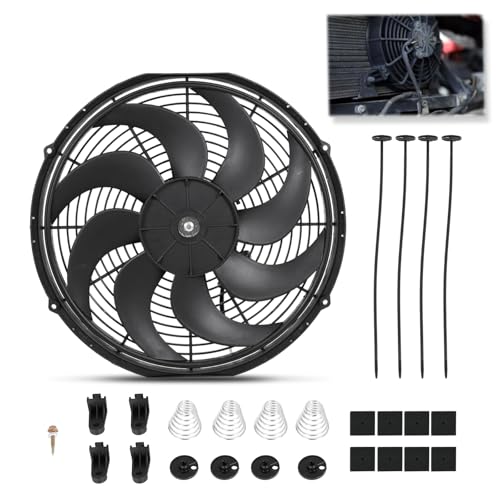 Universal 16 Inch Black Slim Radiator Cooling Fan 12V 100W Push Pull with Mount Kit – Fits Radiators for Vehicles, Cars, Trucks - size: 16 inch