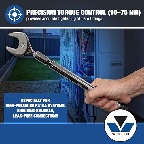 Mastercool 70078 Torque Wrench Kit, 10–75 Nm, R410A Flare Nut Tool, 6 Metric Heads (17, 22, 24, 26, 27, 29 mm) with Blow-Molded Case | Precision HVAC Torque Wrench | U.S.-Based Support - style: Torque Wrench Kit