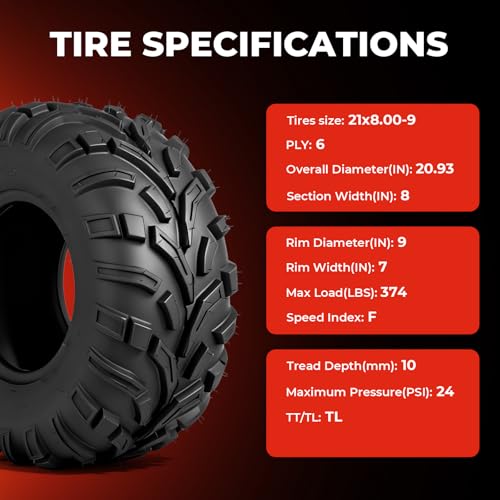 ATV UTV Tires 21x8-9,6-Ply Tubeless Tires,Directional,Set of 2 - size: 21x8-9