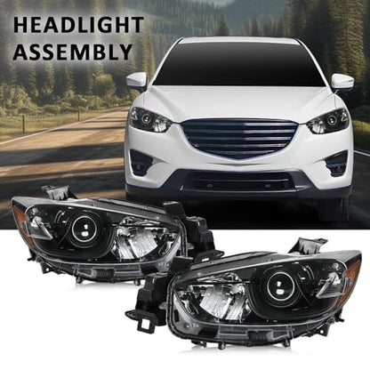 G-PLUS Headlights Assembly Pair Compatible with Mazda CX-5 2013-2016 - size: Fit Mazda CX-5 2013-2016(Clear/Black)