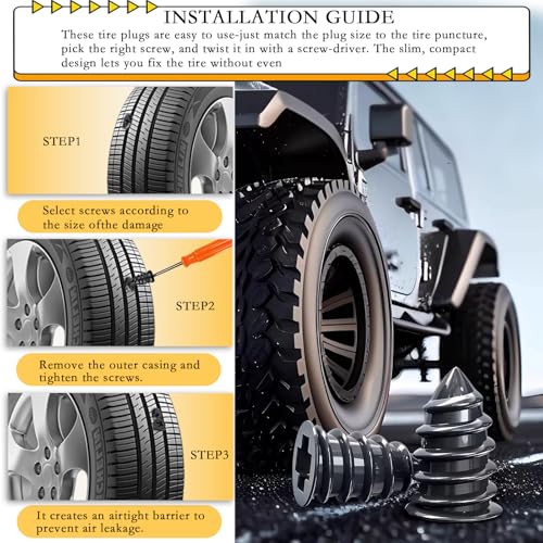 60Pcs Tire Repair Rubber Nails Kit with 4 Sizes, Tire Repair, Vacuum Tire Repair Rubber Nail, Screw in Tire Repair Plugs, Tire Rubber Nails Tool, Rubber Nails Tire Repair for Car, Motorcycle, Truck
