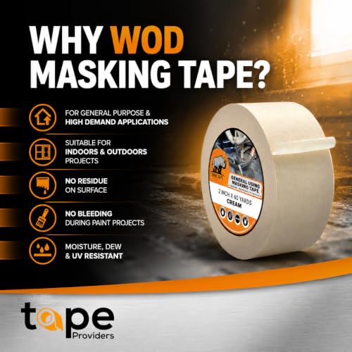 WOD Utility Grade General Purpose Masking Tape, 12 inch x 60 yds (Pack of 1) Great for Home or Office, Painting, or Labeling, Adhesive Leaves no Residue - size: 12 inch - Pack of 1