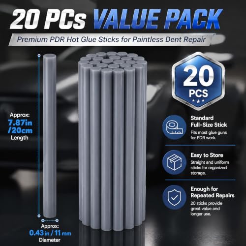 CroBlissful 20 Pcs PDR Glue Sticks Hot Melt for Dent Repair,Gray - color: Gray