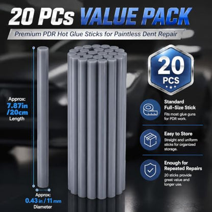 CroBlissful 20 Pcs PDR Glue Sticks Hot Melt for Dent Repair,Gray - color: Gray