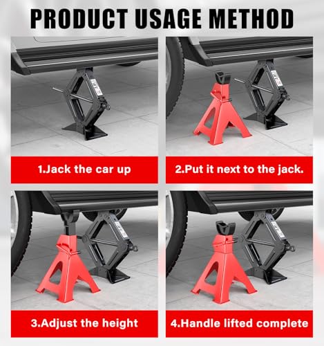 3 Ton (6000 lbs) Jack Stands, Heavy Duty Steel Car Jack Stands with Self-Locking Ratchet, Wide Base, Adjustable Height 11-1/2" to 16-3/4", for Sedans SUVs Light Trucks & Garage Repair, 1 Pair