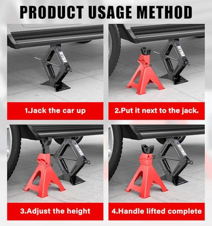 3 Ton (6000 lbs) Jack Stands, Heavy Duty Steel Car Jack Stands with Self-Locking Ratchet, Wide Base, Adjustable Height 11-1/2" to 16-3/4", for Sedans SUVs Light Trucks & Garage Repair, 1 Pair