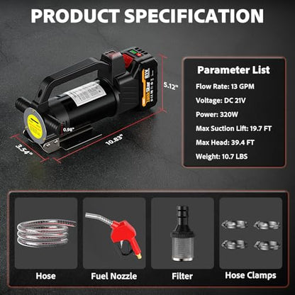 TaskStar Fuel Transfer Pump Battery Powered, for Water Diesel Kerosene