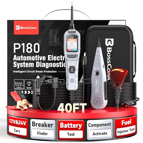 2026 BOSSCOMM P180 Power Circuit Probe Tool, 9-30V Automotive Circuit Tester, AC/DC Voltage/Diode/Resistance/Trailer Light Test, Battery Test, Wire Tracer,40FT Cable