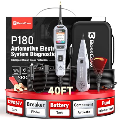 2026 BOSSCOMM P180 Power Circuit Probe Tool, 9-30V Automotive Circuit Tester, AC/DC Voltage/Diode/Resistance/Trailer Light Test, Battery Test, Wire Tracer,40FT Cable