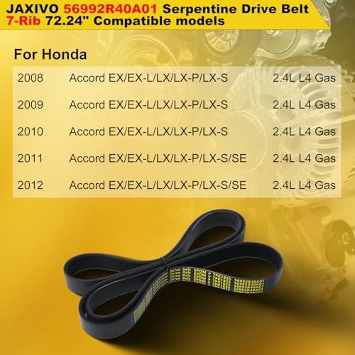 ‎‎56992R40A01 Serpentine Belt V-Ribbed Drive Belt Compatible with 2008-2012 Accord EX/EX-L/LX/LXP LXS 2.4L L4,2011-2012 Accord SE 2.4L L4 Gas,Replace 7PK1835,1070723 72.24" Length - size: 7PK1835-1835mm