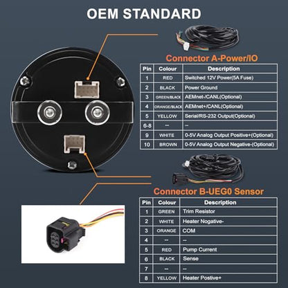30-0300 X-Series 52mm (2-1/16”) Wideband UEGO Air/Fuel Ratio Gauge with LSU 4.9 Sensor Controller Gauge with Wideband Oxygen Sensor
