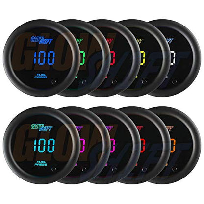 GlowShift 10 Color Digital 100 PSI Fuel Pressure Gauge Kit, 2-1/16" 52mm