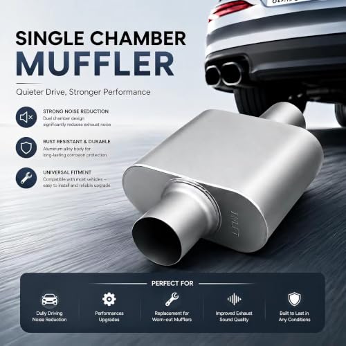2.5" In/Out Aluminized Steel 1-Chamber Universal Exhaust Muffler 2pc - color: silver, size: 2.5 inch