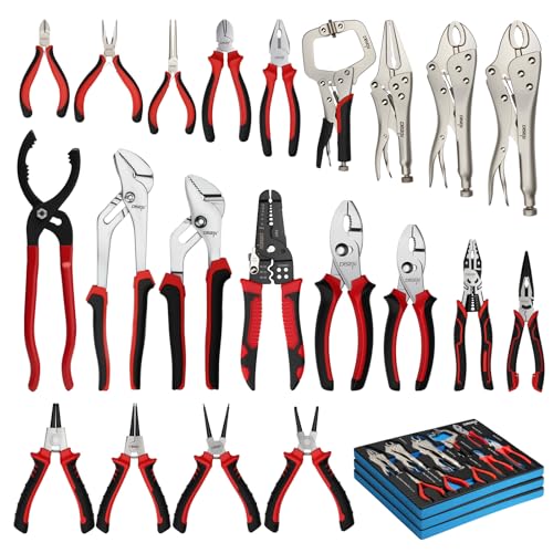 DISEN Pliers Set, 21 Pieces Full Assortment of Plier with EVA, Versatile Pliers Tool Set for Plyers Ideal as Home Use, Holiday, Fathers' Day Gift - color: Red-black 21pcs