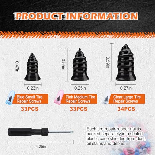 108 Pcs Tire Screw Plug Repair Kit, Tire Repair Screws with Tire Glue