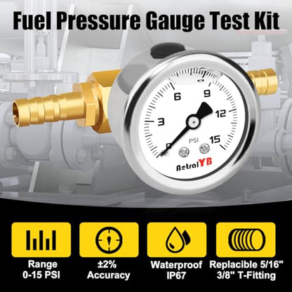 0-15Psi Inline Fuel Pressure Gauge Test Kits, 1-1/2" Dial Size