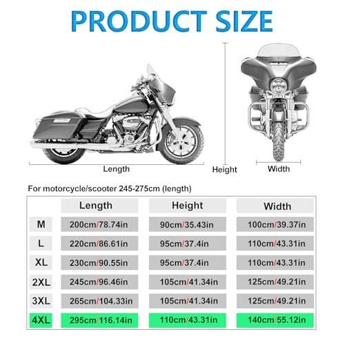 Motorcycle Cover All Season Universal Weather Quality Waterproof Sun Outdoor Protection Night Reflective with Lock-Holes Fits up to 116.1" for Most ADV Touring Cruiser Standard Chopper Motorcycle - size: 4XL size: 116.1"