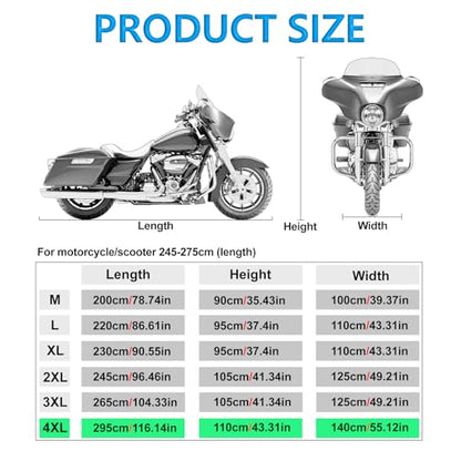 Motorcycle Cover All Season Universal Weather Quality Waterproof Sun Outdoor Protection Night Reflective with Lock-Holes Fits up to 116.1" for Most ADV Touring Cruiser Standard Chopper Motorcycle - size: 4XL size: 116.1"