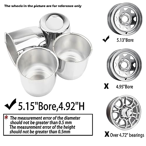4Pcs 5.15" OD 4.92" H Push Through Trailer Wheel Center Cap for Rim - color: Chrome, size: 5.12" Hub 4.92" H