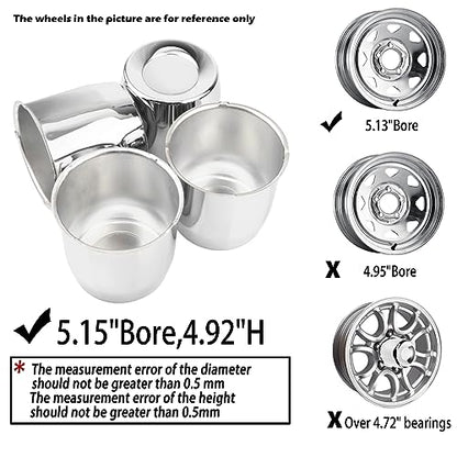 4Pcs 5.15" OD 4.92" H Push Through Trailer Wheel Center Cap for Rim - color: Chrome, size: 5.12" Hub 4.92" H